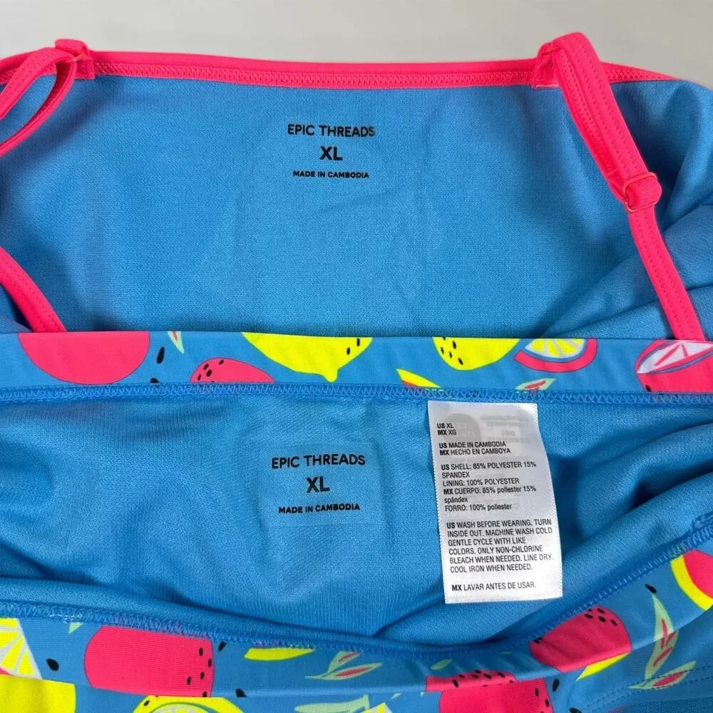 NWT Epic Threads Tankini 2 Piece Swimsuit Vivid Sky Blue Fruit Size Girl's XL